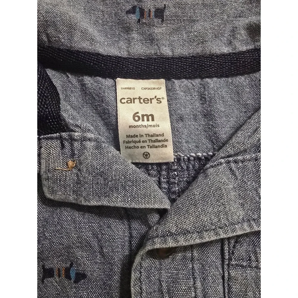Carters Baby Boy 6M Blue Chambray Dachshund Dog Print Romper One Piece